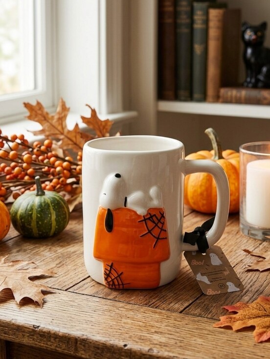 Rae Dunn Other - Rae Dunn Peanuts Snoopy Caught In Your Web Halloween 3D Doghouse Ceramic Mug